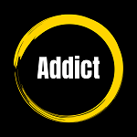 logo, addict dans cercle jaune